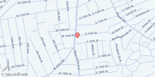 Map showing Huntington Assembly of God at 1700 New York Ave., Huntington Station, NY