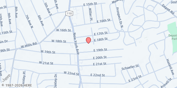 Map showing Joseph's Storehouse -- the Food Pantry at Gloria Dei at 22 East 18th Street, Huntington Station, NY