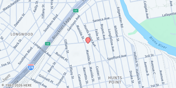 Map showing Grand Central Food Program, Lafayette & Manida at 1264 Lafayette Avenue, Hunts Point, NY
