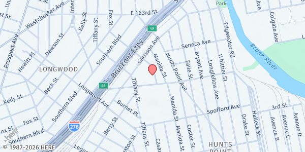 Map showing Hunts Point SNAP Center at 845 Barretto Street, Hunts Point, NY