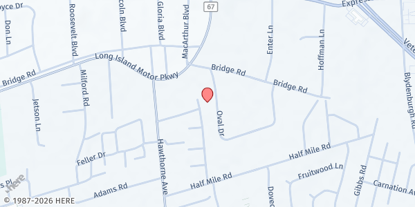 Map showing ECLI VIBES at 185 Oval Drive, Islandia, NY