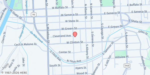 Map showing Southside Community Center at 305 S. Plain St., Ithaca, NY