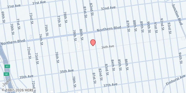 Map showing Lion's Share Food Pantry at 33-50 82nd Street, Jackson Heights, NY