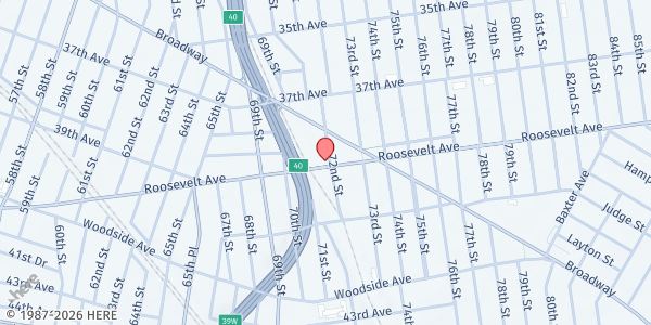 Map showing New Immigrant Community Empowerment (NICE) - Jackson Heights at 71-29 Roosevelt Avenue, Jackson Heights, NY