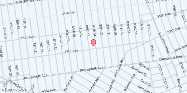 Map showing P.S. Q222 at 86-15 37th Avenue, Jackson Heights, NY