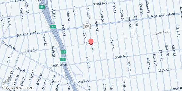 Map showing Travers Park Mobile Pantry Site at 72-76 34th Avenue, Jackson Heights, NY
