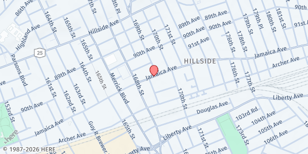 Map showing Aids Center of Queens at 169-61 Jamaica Avenue, Jamaica, NY
