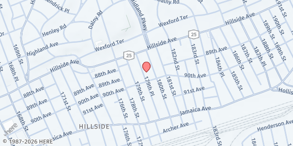 Map showing Al Arafa Islamic Center at 88-49 179th Place, Jamaica, NY