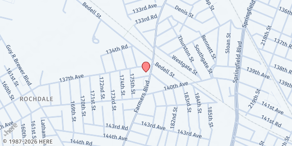 Map showing Apostolic Temple of Jesus Christ at 137-18 Farmers Boulevard, Jamaica, NY