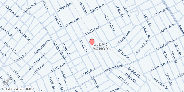 Map showing Bethany Baptist Church of Jamaica at 110-47 157th Street, Jamaica, NY