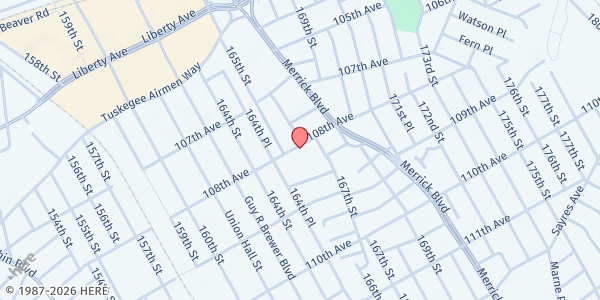 Map showing Bethel Emanuel Temple/BMSC at 106 - 23 154th Street, Jamaica, NY