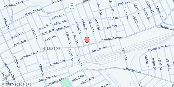 Map showing Bethesda Missionary Baptist Church at 179-09 Jamaica ave, Jamaica, NY