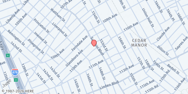 Map showing Blanche Memorial Church at 109-74 Supthin Blvd, Jamaica, NY