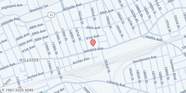 Map showing Catholic Charities Brooklyn and Queens / Northeast Queens at 91-34 182nd Place, Jamaica, NY