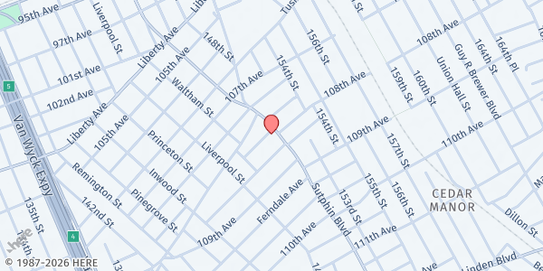 Map showing Christ Apostolic Church of America, Inc. / Christ Apostolic Church WOSEM at 108-02 Sutphin Blvd, Jamaica, NY