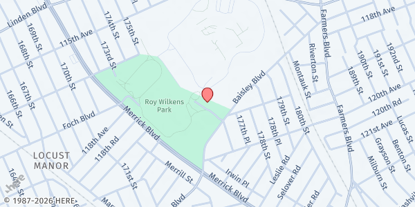 Map showing EARN/SQPA Community Food Pantry at 117-01 Baisley Blvd, Jamaica, NY