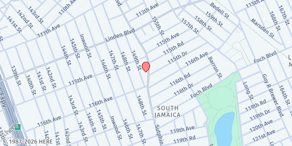 Map showing Faith Outreach Revival Center at 115-48 Sutphin Boulevard, Jamaica, NY
