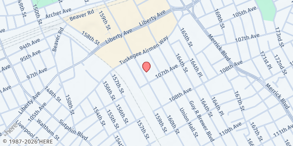 Map showing Faith Tabernacle Baptist Church at 106-45 160th Street, Jamaica, NY