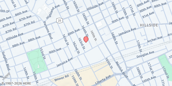 Map showing First Presbyterian Church in Jamaica Food Pantry at 89-60 164th Street , Jamaica, NY
