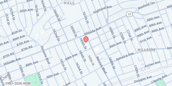 Map showing Food Stamp Office- Jamaica at 165-08 88th Avenue, Jamaica, NY