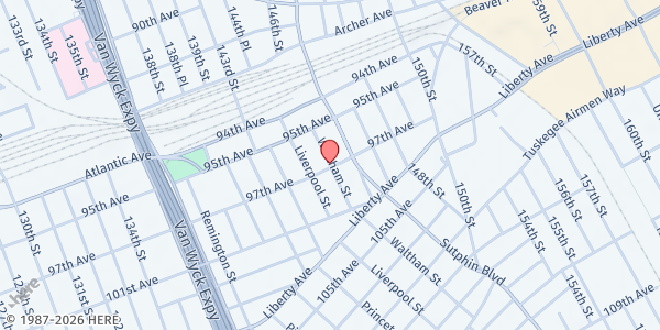 Map showing Greater Bethel Community Development Corporation - Jamaica at 95-17 Waltham Street (truck entrance), Jamaica, NY