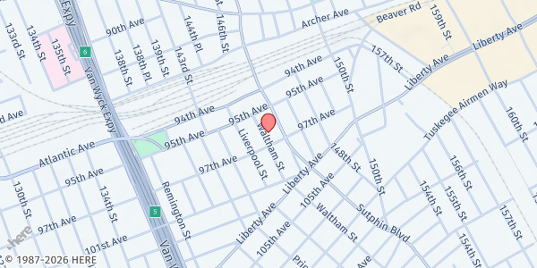 Map showing Greater Bethel Community Development Corporation - Jamaica at 95-17 Waltham Street (truck entrance), Jamaica, NY