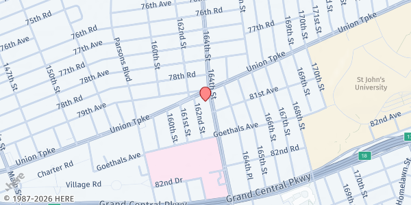 Map showing Hillcrest Medical Plaza WIC at 7918 164th St, Jamaica, NY