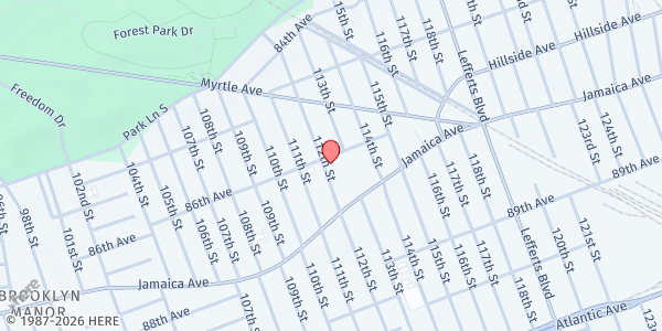 Map showing Holy Child Jesus Food Pantry at 112-06 86th Avenue, Jamaica, NY