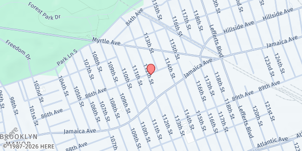 Map showing Holy Child Jesus Food Pantry at 112-06 86th Avenue, Jamaica, NY