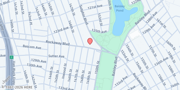Map showing It Takes A Village, Ours Is Home at 148 Rockaway Blvd, JAMAICA, NY