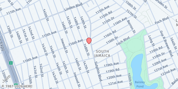 Map showing J-cap Queens Village Committee - Jamaica at 116-30 Sutphin Boulevard, Jamaica, NY