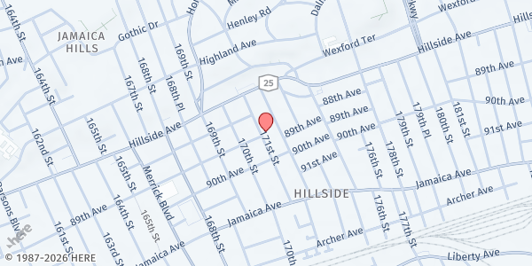 Map showing J.I.T.A. Community Outreach at 88-103 171st Street, Jamaica, NY