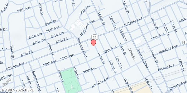 Map showing Jamaica Hispanic Seventh Day Adventist Church at 88-28 161 STREET, Jamaica, NY