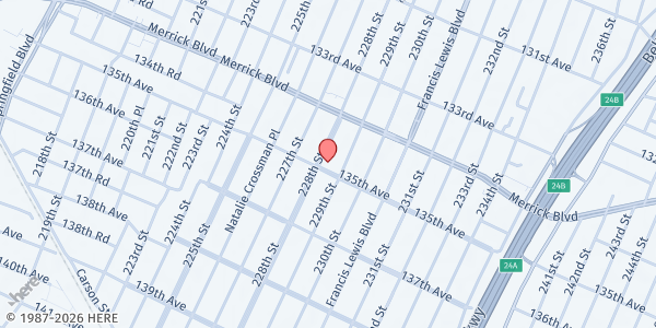 Map showing Jamaica Queens Wesleyan Church at 134-49 228TH STREET, JAMAICA, NY