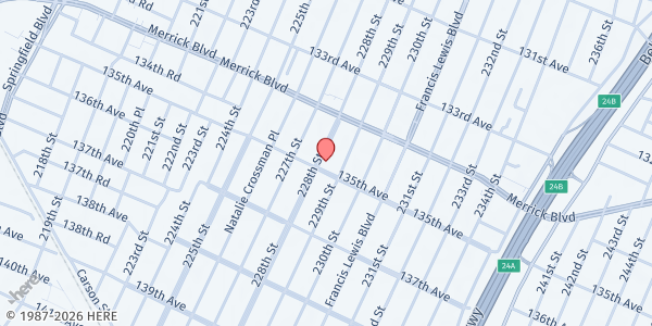 Map showing Jamaica Queens Wesleyan Church at 134-49 228TH STREET, JAMAICA, NY