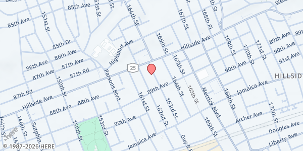 Map showing Jamaica SDA at 88-28 163rd Street, Jamaica, NY