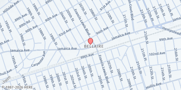 Map showing Jesus Is the Answer Community Outreach Center (J.I.T.A) at 205-11 JAMAICA AVENUE, JAMAICA, NY