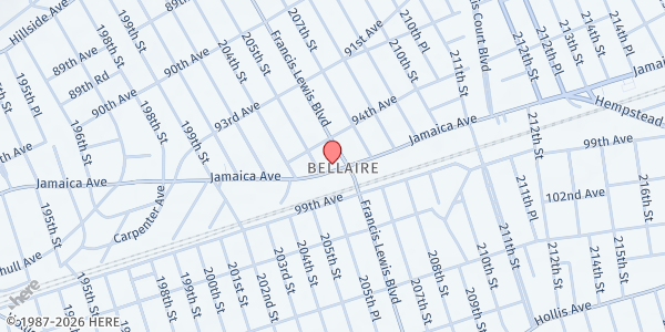 Map showing JESUS IS THE ANSWER - J.I.T.A. COMMUNITY OUTREACH at 205-11 JAMAICA AVENUE, JAMAICA, NY