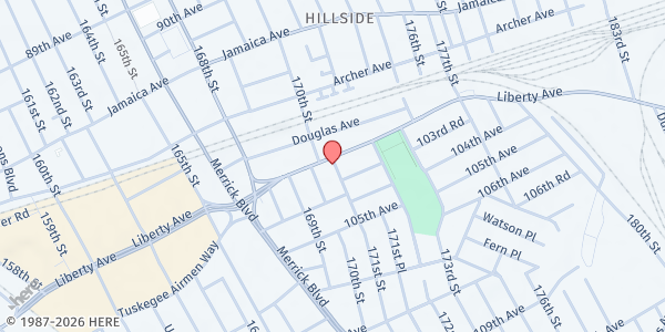 Map showing Jesus is The Answer - Jamaica at 103-02 171 STREET, JAMAICA, NY