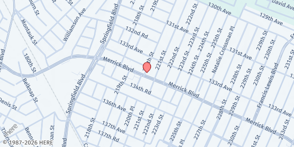 Map showing Lighthouse Baptist Church at 220-01 Merrick Boulevard, Jamaica, NY