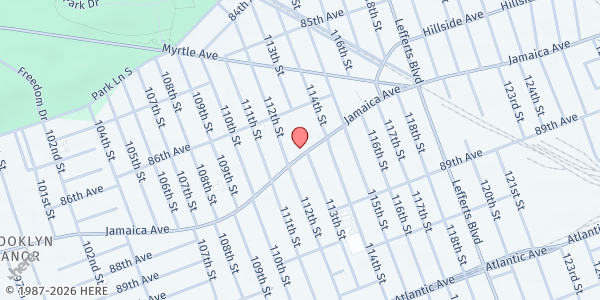Map showing LSS/All Saints Lutheran Church at 364-02 Goethals Avenue, Jamaica, NY