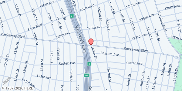 Map showing Morris Brown Helping Hand Food Program at 14503 Rockaway Blvd, Jamaica, NY