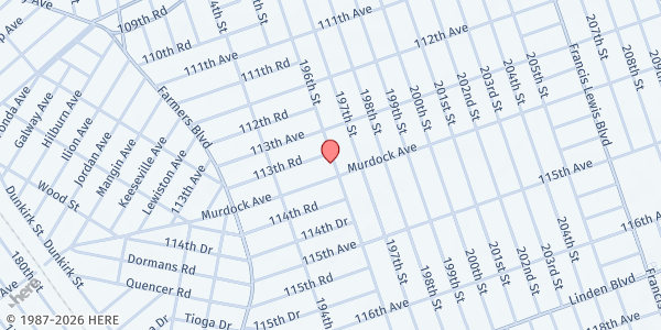 Map showing Mt. Calvary Church of God in Christ at 194-59 Murdock Avenue, Jamaica, NY