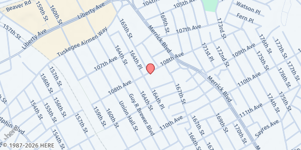 Map showing MUNA Social Services - South Jamaica at 164-38 108TH AVENUE, JAMAICA, NY