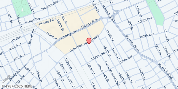 Map showing New Spirit II, Inc. at 162-04 Tuskegee Airmen Way, Jamaica, NY