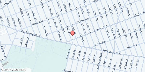 Map showing Our Lady of Perpetual Help Church at 111-50 115th Street, Jamaica, NY