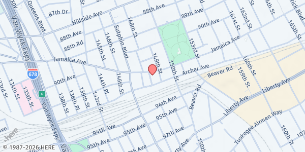 Map showing Queens Community Justice Center at 148-02 Jamaica Avenue, Jamaica, NY