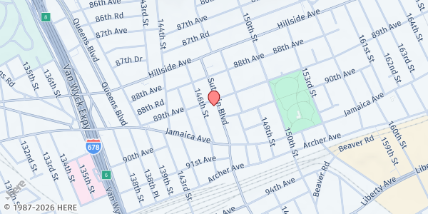 Map showing Queens Legal Services - Jamaica Office at 8900 Sutphin Boulevard, 5th floor, Jamaica, NY