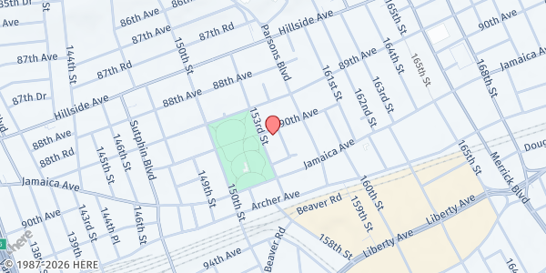 Map showing Rufus Park at 153-14 90th Avenue, Jamaica, NY