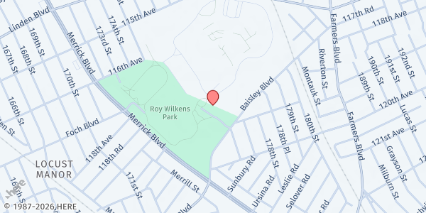Map showing South Jamaica Cornerstone Community Center at 177-01 Baisley Boulevard, Jamaica, NY